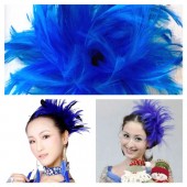 TY-4. Синий цвет. Заколка из перьев птиц для волос